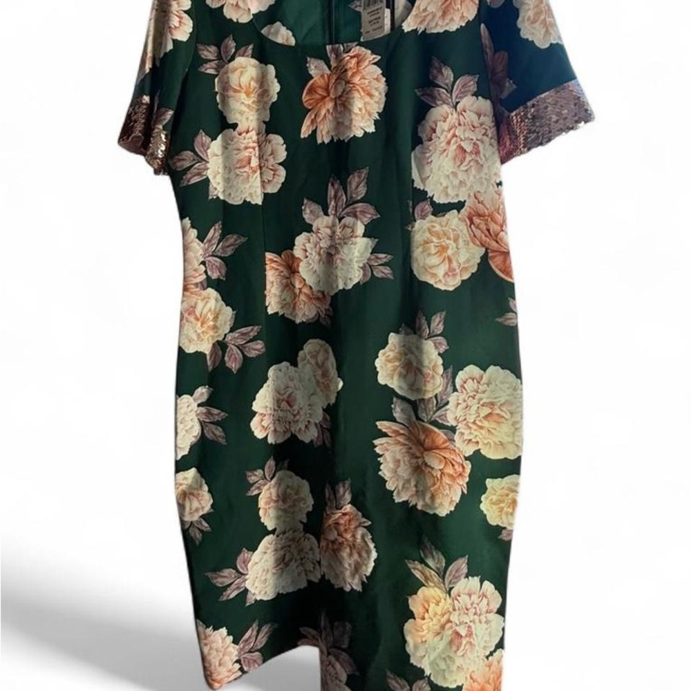 Sachin + Babi Emerald Green Floral Scoop-Neck Sheath Dress - Picture 4 of 9